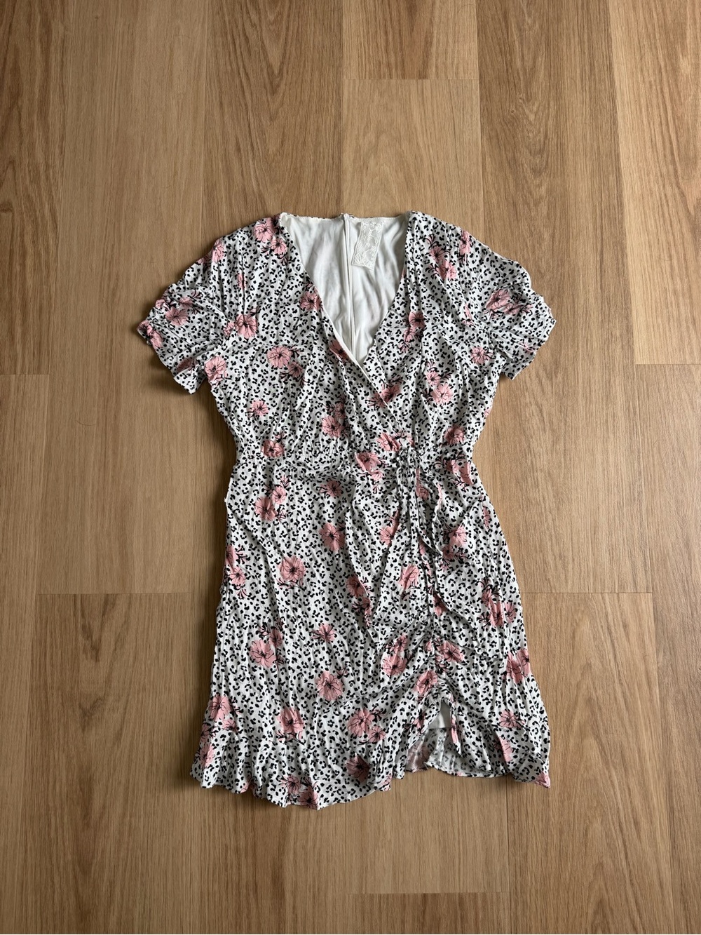 Floral Pink & White Wrap Dress